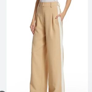 Kenneth Cole Beige Wide-Leg Pants with White Side Stripe